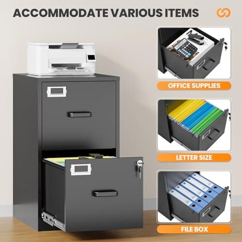 AFAIF 2 Drawer File Cabinet with Lock, Metal Filing Cabinets for Home Office, Vertical Black Small Caninet for Home Office, Steel Narrow Two Drawer File Cabnet for Letter/File Box- Assembly Required 5