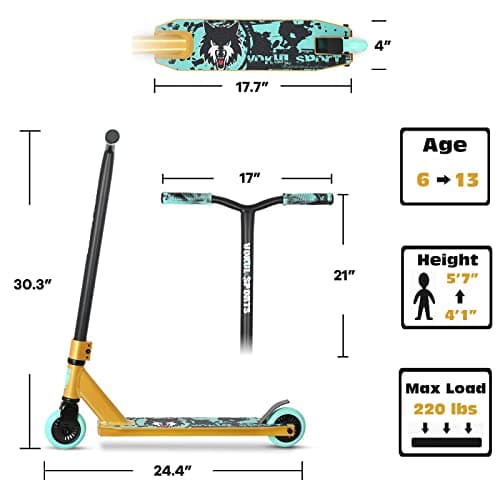 Pro Scooter - Trick Scooters | Entry Level Stunt Scooter for Kids Ages 6-12 Years and Up, Lightweight Complete BMX Freestyle Scooter for Beginners (2022 Black Gold) 6