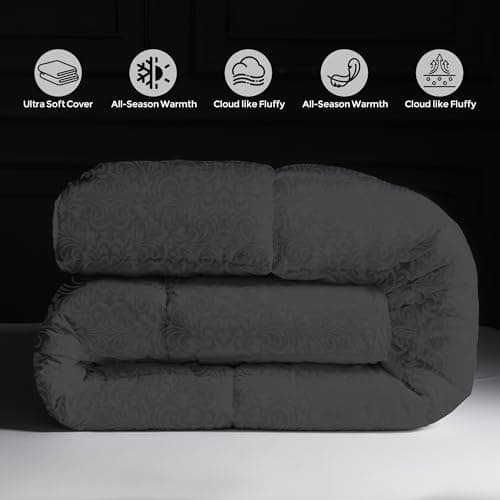 puredown® Goose Feather Comforter,Duvet Insert, Gusseted Ultra-Soft Noiseless Shell Medium Warmth Bedding Comforters (Black-All Season, Queen) 6