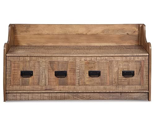 Signature Design by Ashley Garrettville Vintage Distressed Solid Wood Entryway Storage Bench, Brown 4