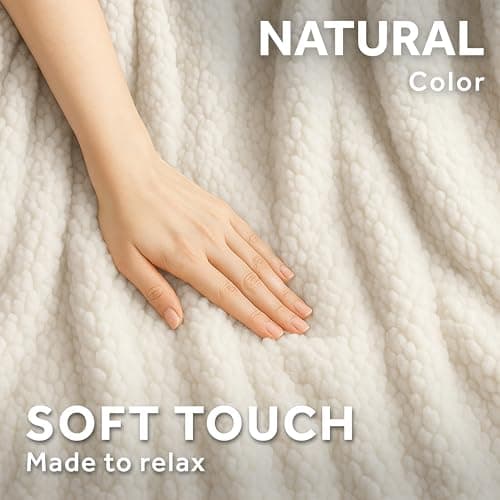 Sunbeam Royal Sherpa Foot Pocket Heated Throw Electric Blanket, 50" x 60", 4 Heat Settings, 4-Hour Auto Shut-Off, Warming Throw for Couch or Bed, Fast Heating, Machine Washable, Natural 9