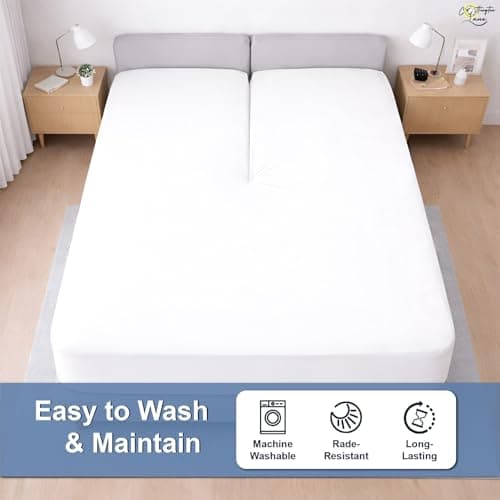 Cottington Lane 1 Piece Top Split Flex Head King Fitted Sheet Only for Adjustable Bed, Premium Egyptian Cotton 15" Deep Pocket Half Split Bottom Sheet, 34 Inch Down, White Solid 9