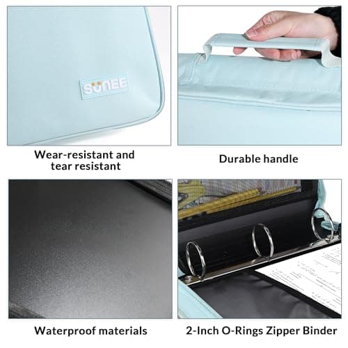 SUNEE Zippered Binder Bag with Handle, 2-Inch 3-Ring O-Ring, 500-Sheet Capacity, Includes Zip Pocket, 5-Tab Expanding File Folder, Multi-Pocket Organizer Binder Suitable for Middle School, Blue 5
