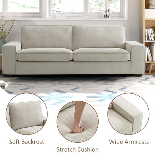 EASELAND 88" Chenille Sofa Couch, 3 Seater Loveseat for Living Room, Lounge Sofa for Bedroom with Removable Back and Seat Cushions, Modern Deep Seat Comfy Couch with Solid Wood Legs and Armrest(Beige) 5