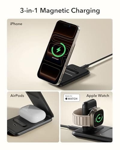 ESR 3 in 1 Charging Station for Apple, Certified Apple Watch Charger, 15W MagSafe Charger Stand for iPhone, Travel Charger for iPhone 17/16/15/14/13, Watch, AirPods,Black 6