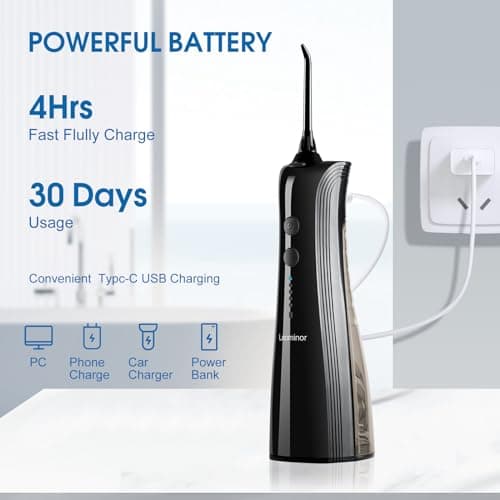 Leominor Water Flosser - 5 Modes Cordless Portable Oral Irrigator, IPX7 Waterproof, Rechargeable Teeth Cleaner Professional Flossing Cleaning Pick for Home Travel (Black) 6