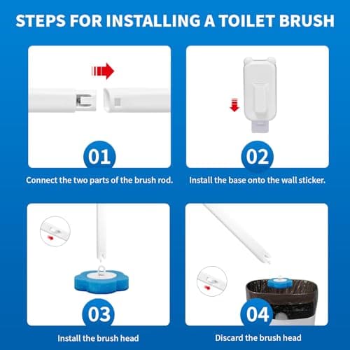 Disposable Toilet Brush with 48 Refills,Toilet Cleaning Supplies,Toilet Wand Brush Starter Kit,Wall Mounted Toilet Bowl Cleaner Brush with Holder for Bathroom Deep Cleaning & Hygiene (White) 10