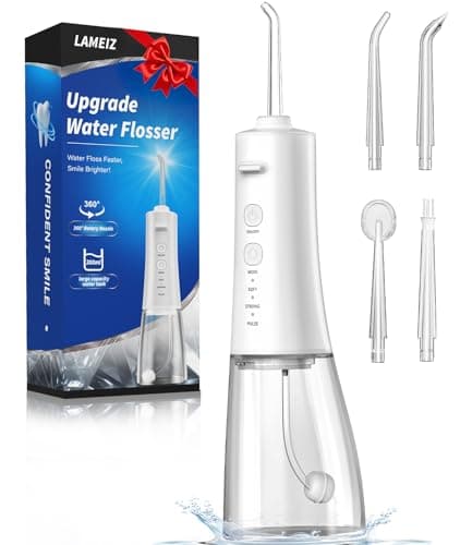 Water Flosser, 300ML Portable Cordless Water Dental Flossers for Teeth Deep Cleaning, IPX7 Waterproof Rechargeable Electric Oral Irrigator Teeth Pick for Travel Home Use and Braces Care (White)