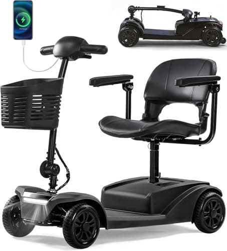WayCare 15-25 Miles Long Range Mobility Scooter,Weight Capacity 300 LBS+ Powered Mobility Scooters for Seniors, Compact Duty Mobile for Travel with LED Headlight and Detachable Basket(Black)