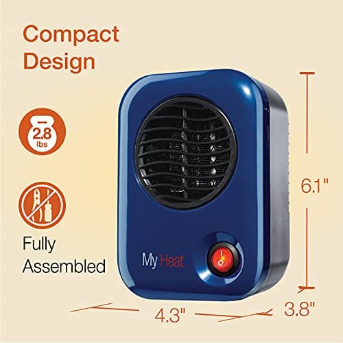 Lasko 102 Space Heater, 3.8" x 4.3" x 6.1" tall, Blue 5