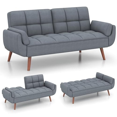 IULULU Futon Sofa Bed - Convertible Couch Bed Loveseat Sleeper for Living Room, Bedroom, Studio, Apartment, Dorm, Home Office, Small Space, Compact Living Room, Light Gray 7