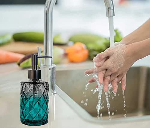 2 Pcs Glass Soap Dispenser Set for Bathroom, 11oz. Glass Soap Bottles with Plastic Pump, Kitchen Dish Soap Dispenser Set, Hand-Pump Dispenser for Liquid Hand Soap, Lotion, Essential Oil (Black) 8