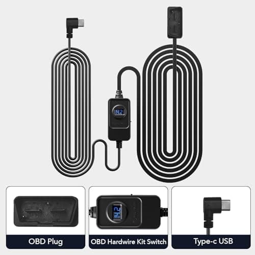 REDTIGER Dash Cam OBD Hardwire Kit Power Cable Type USB C Port,10FT 12V-24V to 5V,for Dash Camera, Low Voltage Protection 5