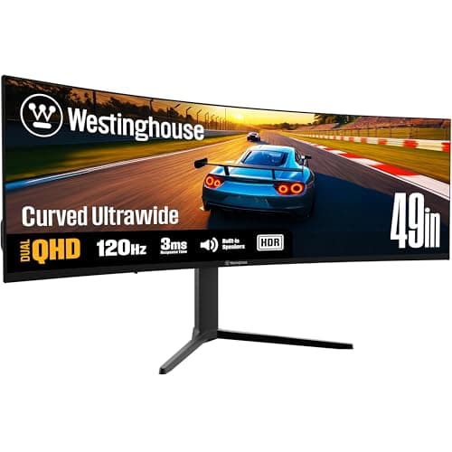 Westinghouse 49 Inch Curved Ultrawide QHD Gaming Monitor, AMD FreeSync Premium, Low Motion Blur, R1800 Curve, 5120x1440, for PC Games with Built in Speakers, 2X DisplayPort, 2X HDMI, USB C