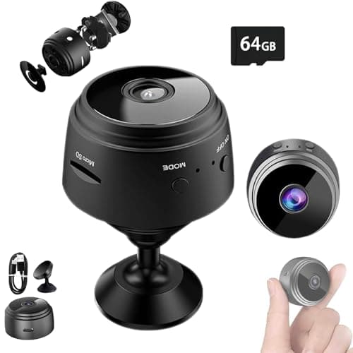 HIDRUO House Security Camera, Household Mini Cameras,1080p HD Magnetic Mini Wireless WiFi Cameras, with Wide-Angle Lens ＆ Smart Alarm for Home, Door, Garage (1Set(64G))