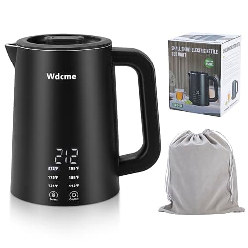0.6L Small Travel Electric Kettle 800W,6 Temperature Control Dual Voltage 110-240V Smart Tea Coffee Kettle,12H Keep Warm,304 Stainless Steel Portable Hot Water Boiler (Black)