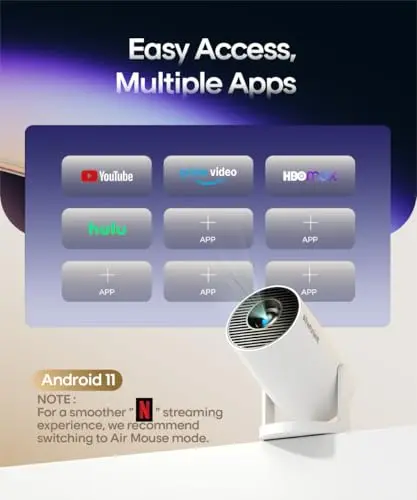 HY300PRO Mini Projector with Wifi and Bluetooth, 4K Support 200ANSI Smart Portable Projector, Auto Keystone, 180 Degree Rotation, Android 11 for Outdoor, Bedroom, Movie, game & business 5