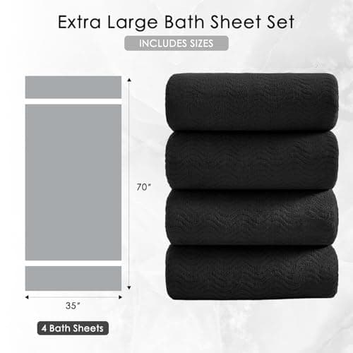 4 Piece Extra Large Bath Towel 35"x70" Oversized Bath Sheet Black Bath Towel Set for Bathroom Ultra Soft Cozy Highly Absorbent Quick Dry Bathroom Towel for Spa Gym Hotel,Shower Towel for Daily Use 5