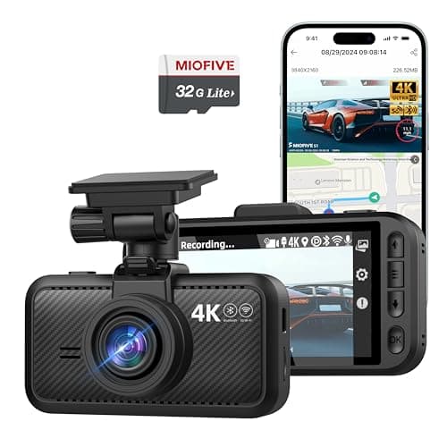 Miofive Car Camera 4K Resolution, WiFi, Bluetooth, GPS Dash Cam, 3-Inch IPS Screen, Night Vision, Loop Recording, HDR, App Control, and Supports up to 512GB with a Free 32GB Card Included