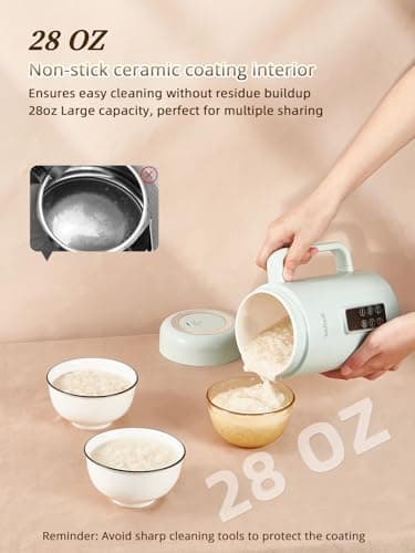 balbali Portable Electric Pot for Cooking Dorm Room - 28oz Non-stick Travel Electric Kettle, Mini Hot Pot with Temperature and Time Control - Self Heating Soup/Rice/Ramen Cooker/Warmer Green 5