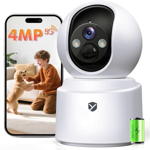Battery Powered Indoor Camera Wireless, PTZ Pet Camera with 6000mAh Rechargeable, Dual-Band WiFi, 2.5K 4MP Color Night Vision, SD/Cloud Storage, 2-Way Audio, APP Remote, Cat/Dog/Kids/Home Monitoring