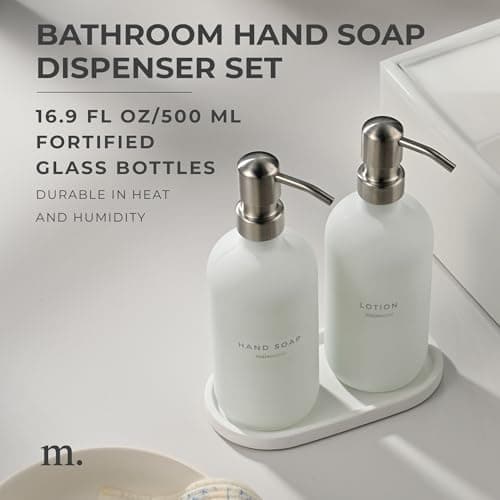 MaisoNovo Soap Dispenser 3-Piece Set | 16.9oz White Bottles with Silver Stainless Steel Pump Core 2