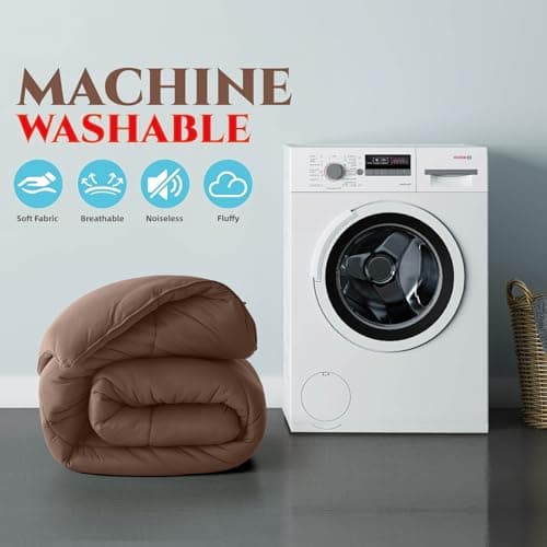 Yuncojin Down Alternative Comforter Queen Size,Soft Fluffy Duvet Insert for All Seasons,Lightweight Winter Bed Quilt,Skin Friendly,Brown,90"x90" 5