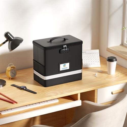 ZOOPIP Fireproof File Box with Lock, Document Box Storage Organizer, Suitable for Hanging File Folders in Letter Size, Collapsible File Box, Reflective Strip for Fast Find (12.2"*6"*10.2, Black) 5