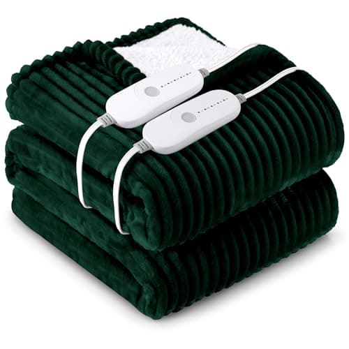 HYLEORY Heated Blanket Electric Queen, Soft Flannel Sherpa Heater 5 Heat Settings and 10 Hours Auto Shut-Off Heating Blanket ETL Certification Over-Heat Protection Machine Washable,Green