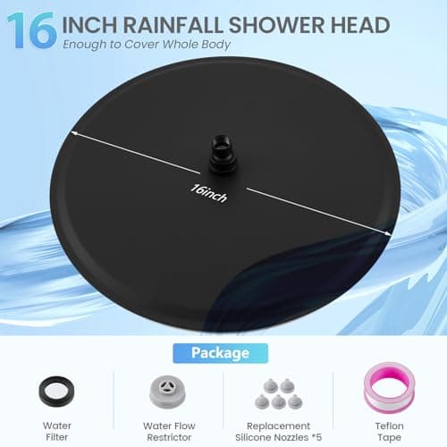 KINLIV 16 inch Matte Black Round Ceiling Rainfall Shower Head, All Metal Stainless Steel 304, Full Body Rainfall Shower with 230 Silicone Nozzles 7