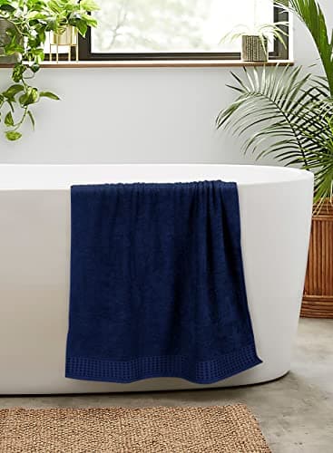 GLAMBURG 100% Cotton 2 Pack Oversized Bath Towel Set 28x55 Inches, Ultra Soft Highly Absorbant Compact Quickdry & Lightweight Large Bath Towels, Ideal for Gym Travel Camp Pool - Navy Blue 5