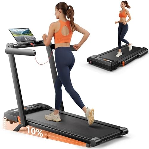 Acezoe Foldable Treadmill with 10% Incline, 2.5HP Walking Pad with Handle Bar, 300 lb Capacity Treadmills, Under Desk Treadmill with App & Bluetooth Speaker, 0.6-10MPH, LED Display, P10Pro Black Gray