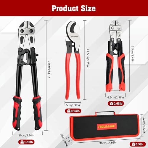 TOOLEAGUE 3Pcs Bolt Cutter Pliers Set,8"and 14" Heavy Duty Bolt Cutters,10" Wire Cable Cutter with Storage Bag,CR-V Blade, Easily Cut Locks, Screws,Rods, Chains 6