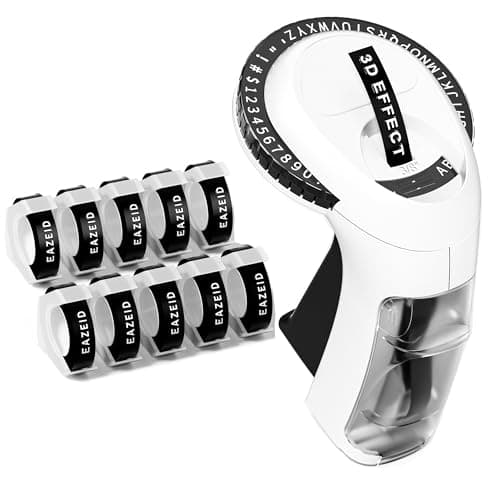 EazeID Embossing Label Maker Machine with 10 Tapes Black, Vintage Manual Labeler, 3D Embossed Label Maker 3/8inch Labels-Waterproof for Scrapbooking Supplies, Home Office & Kids School Items