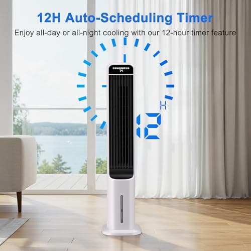 Windowless Portable Air Conditioner, 41 Inch Cooling Fans that Blow Cold Air, 3-in-1 Tower Fan with Remote, 3 Speeds, 120° Oscillation Swamp Cooler, 12H Timer Evaporative Cooler for Bedroom Indoor Use 6