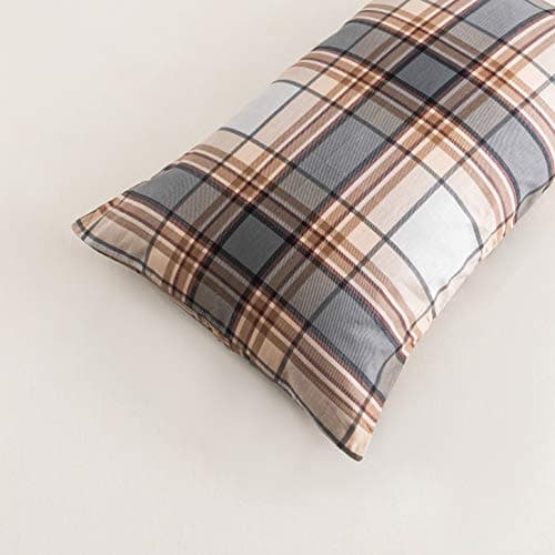 SUSYBAO Plaid Pillow Cases King Size Set of 2 Brown Striped Pillow Cases 20 x 36 Inches Khaki Tartan Bed Pillow Covers Envelope Closure Tan Gingham Pillow Encasement Luxury Soft Grid Pillow Protectors 7