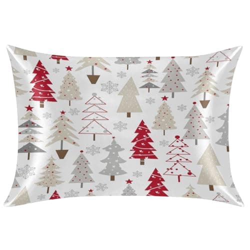 Satin Pillowcase for Hair and Skin White Tree Silk Pillowcase Standard Size White Silky Pillow Case with Zipper 20x26 Inches Pillow Cover Decor for Bed, Sofa