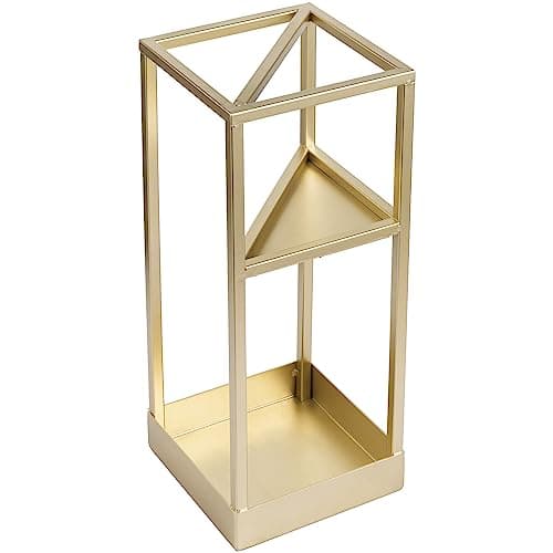 Umbrella Stand,Umbrella Holder for Entryway,20 Inch Tall Modern Brass Tone Metal Geometric Freestanding Entryway Umbrella Rack or Cane Holder with Shelf for Small Umbrellas and Bottom Drip Tray 6