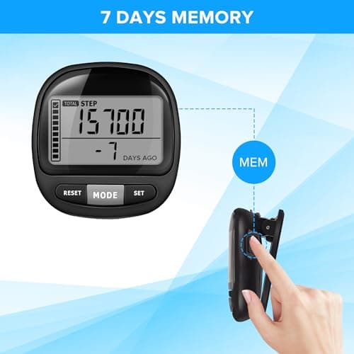DonDofla 3D Pedometer Step Counter for Walking and Miles, Simple Step Tracker with Large Digital Display and Clip Lanyard, Steps Track Accurately Steps Monitor Watch for Women Men Adults Seniors Dog 7