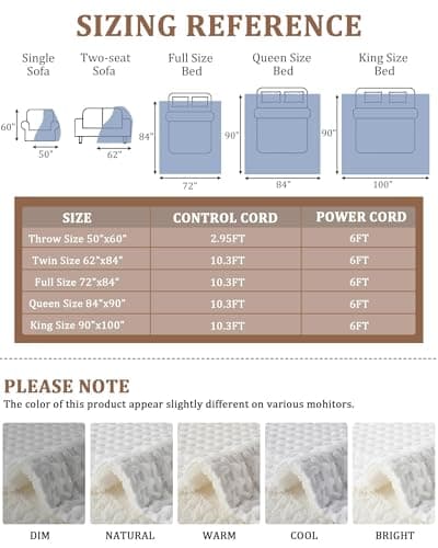 CAROMIO Heated Blanket King Size with LCD Dual Controller, Waffle Weave Fast Heating Electric Blankets, 10 Heat Levels & 1-12H Time Settings, ETL Certified, Machine Washable, Off White, 100" x 90" 8