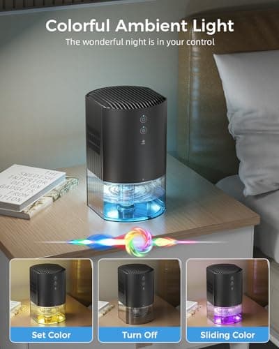 Small Dehumidifiers for Bathroom, Bedroom, Dorm Room, Home, RV, Closet, Wardrobe, Office, Portable Dehumidifier with Auto Shut Off, Auto Defrost, Colorful Light, Ultra Quiet, Energy Saving, 35 OZ 6