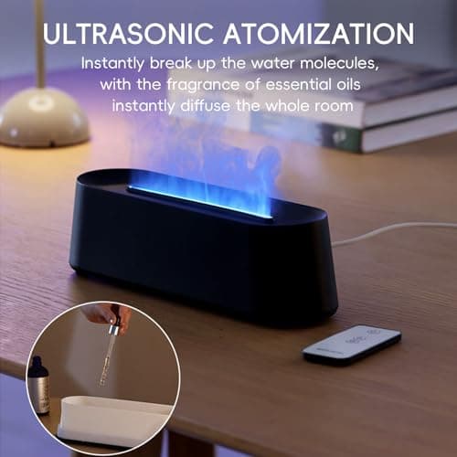 YALEDI Essential Oil Diffuser, Fireplace Flame Fire Oil Diffuser, 250ml Cool Mist Aromatherapy Humidifier, Scent Diffuser with 7 Colors Light, Remote Control, Timer & Auto-Off for Home, Room (Black) 5