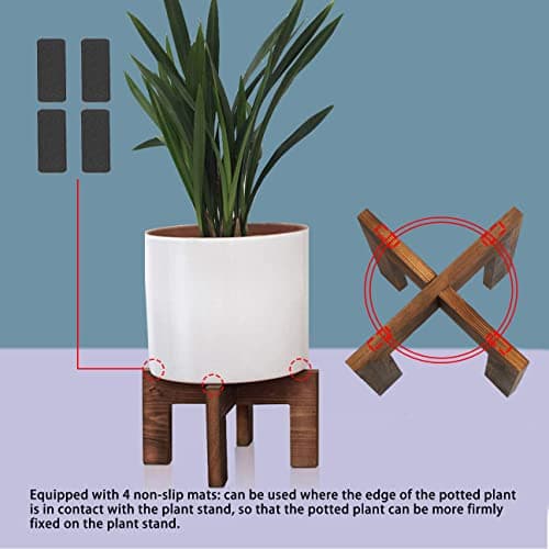 Gendral Forwepup Wood Plant Stand, Mid Century Modern Planter, Rattan Flower Pot Stand, Low Short Plant Stands for Indoor - Boho Rustic Wooden Stool for Plant Pot Holder, Fit 5-15 Inch Pot 7