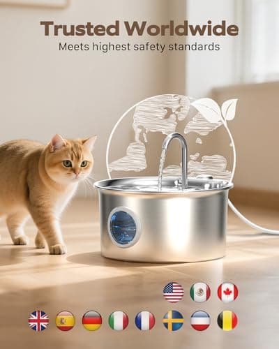 Cat Water Fountain Stainless Steel: Cat Fountain for Drinking - 88oz/2.6L Pet Water Fountain for Cats Indoor - Quiet Cats Water Bowl Dispenser - Pets Feeding & Watering Supplies - for Small Animals 9