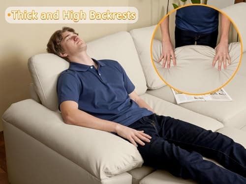 EASE MOOSE Leather Sectional Couch, Oversized Modular Sectional Sofas, Wide Deep Seat Modular Couch, Scratch Resistant Faux Leather Material, L Shaped Sofa for Big Spaces, Beige 7