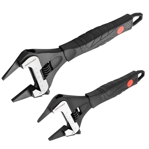 MAXPOWER Slim Adjustable Wrench Set, 6" & 10" Wide Jaw Opening, Dual Scale With Metric and SAE Plumbing Wrenches, Deep Jaw With Soft Grip Handle