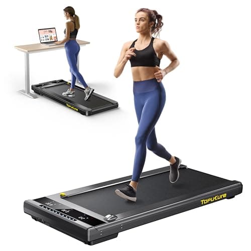 TOPUTURE Walking Pad Treadmill, 2.25HP Under Desk Treadmill with App & Remote Control, LED Touch Screen, Lubricating Hole, 300lbs Capacity Compact Walking Treadmills for Home/Office, Assembly Free