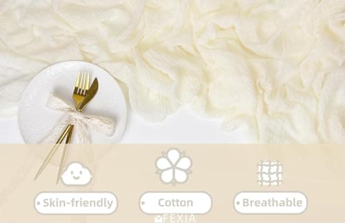 FEXIA Beige Table Runner Ivory Cheesecloth Table Runner 30x118 Inches Rustic Gauze for Easter Decor Wedding Baby Shower Bridal Shower First Communion Home Decorations 6