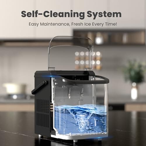 DUMOS Ice Makers Countertop with Handle Ice Machine, Fast in 6 Mins, 26lbs in 24 Hours, Quiet Self-Cleaning, Compact Size Portable for Home, Kitchen, RV, Camping,Modern Black 6