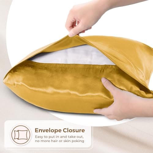Pure Bedding Satin Pillowcase 2 Pack - Queen Size (20"x30", Gold) - Silky Pillow Cases for Hair and Skin - Satin Pillow Covers with Envelope Closure - Extra Soft Premium Microfiber 5